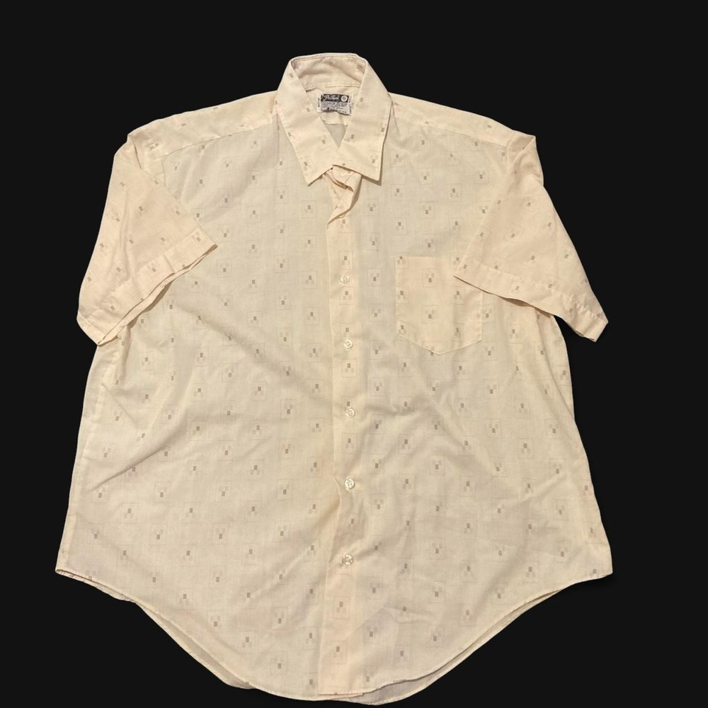 Pelham true vintage 70s geometric pattern men's shirt XL 17 24.5 in